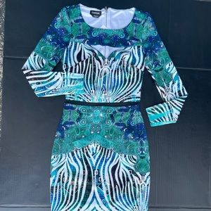 Bebe printed crop top and midi scuba skirt set